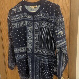 Indigo Thread Paisley Patchwork‎ Navy and White Top-XS